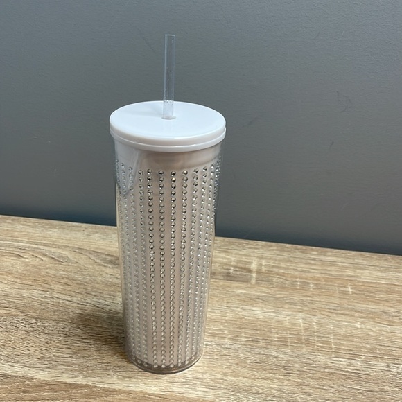 Wifey White Rhinestone Studded Tumbler with Straw Tall Cold Beverage NWT - Picture 3 of 7